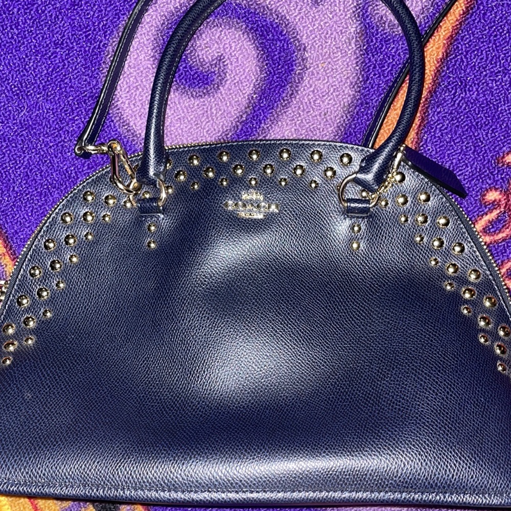 new coach bag navy blue real leather with cross body strap